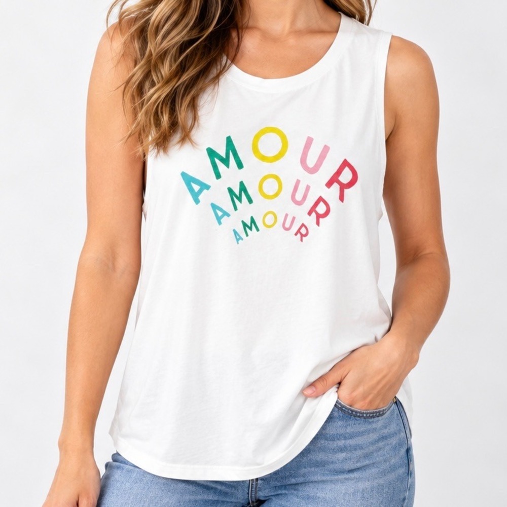 Spiritual Gangster Amour Muscle Tank Top White Rainbow Graphic Womens Medium